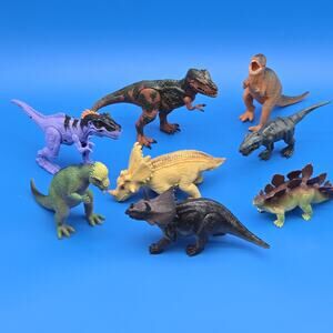 Lot of 8 Dinosaur Toys Figures T-Rex Triceratops Stegosaurus Raptor Mixed Brands